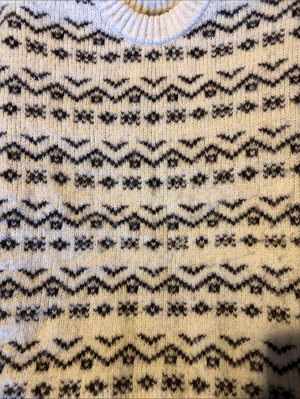 Zara Cream and Brown Fair Isle Crewneck Sweater size small